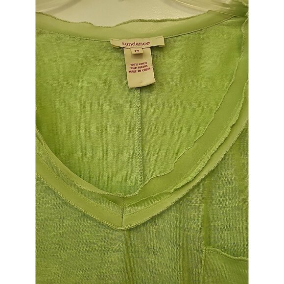 Sundance Linen Top T-shirt  Scoop Neck Women’s Short Sleeve Medium Green - Picture 3 of 5
